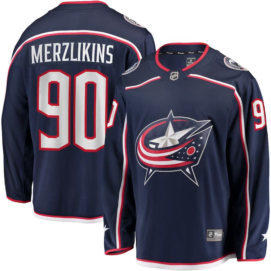 Men Columbus Blue Jackets #90 Elvis Merzlikins Fanatics Branded Navy Home Breakaway Player NHL Jersey->columbus blue jackets->NHL Jersey